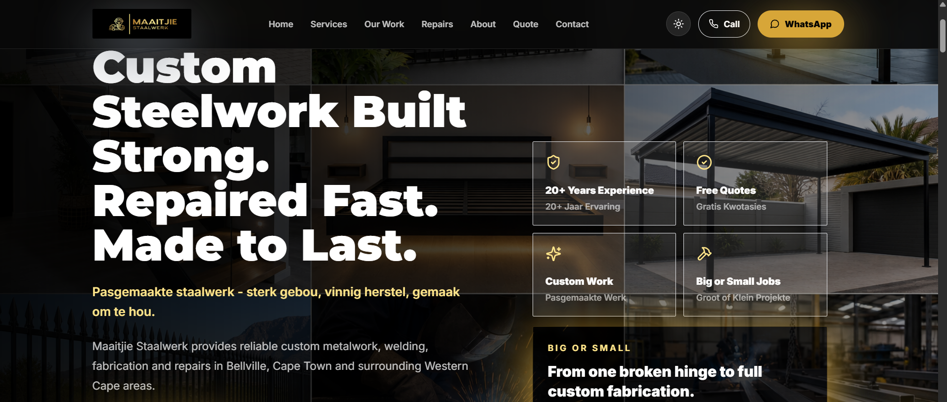 Maaitjie Staalwerk client project website screenshot