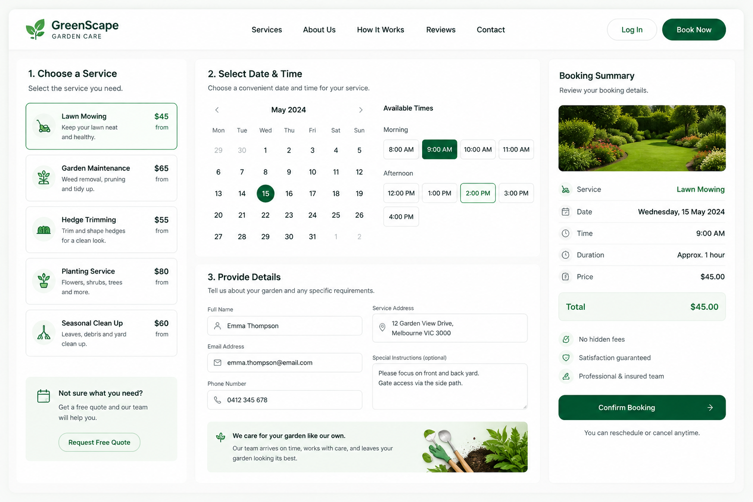 Booking system calendar and appointment workflow interface